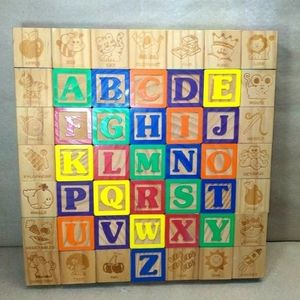 Wood Alphabet Blocks GLUED Wall Hanging Baby Room Decor